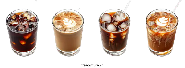 [Transparent Background PNG]Four Different Iced Coffee Variations