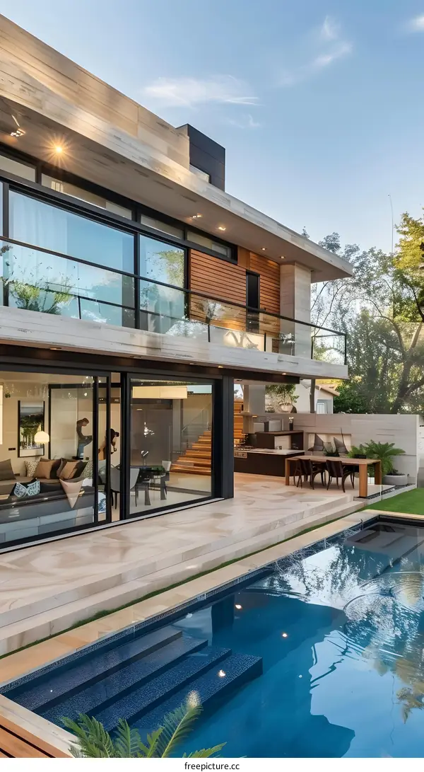 Modern House with Swimming Pool and Patio