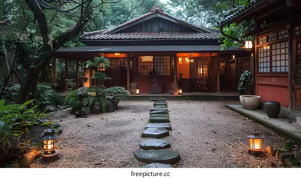 A traditional Japanese house with a beautiful garden