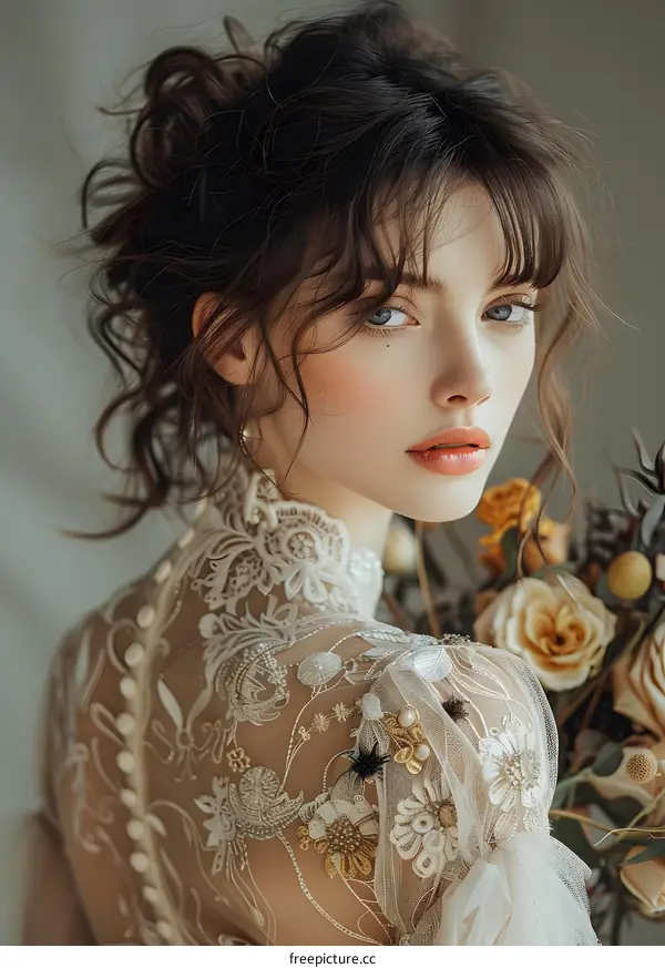 Portrait of a beautiful young woman in a wedding dress