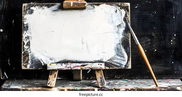 Empty Canvas on Easel with Paintbrush