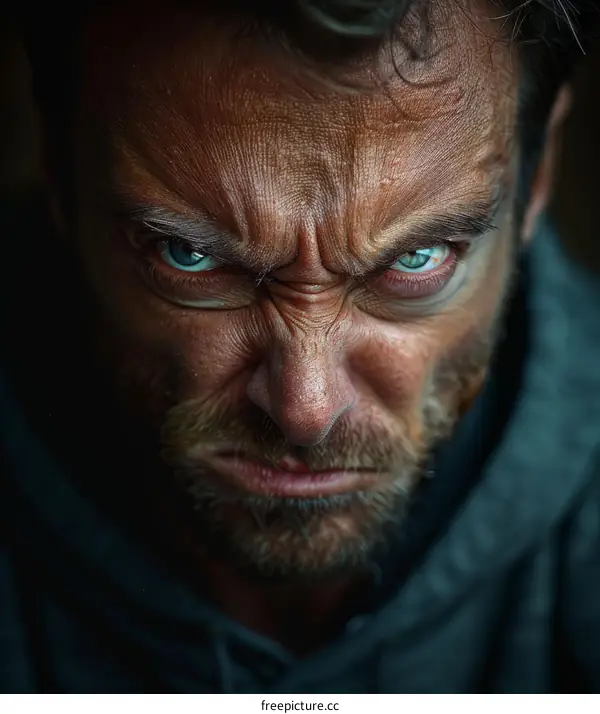 Close-up Portrait of a Caucasian Man with Intense Expression