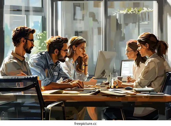 Team of People Working Together at a Desk