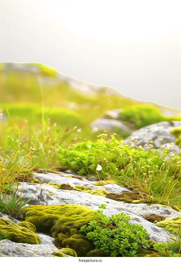 Green Moss Growing On Rocks In A Mountain Landscape