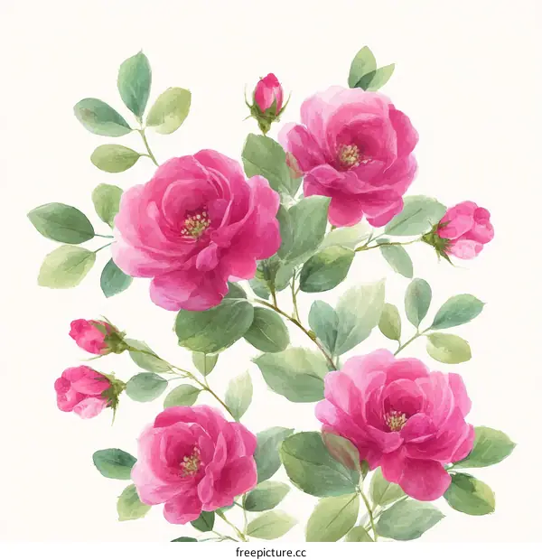 Beautiful Pink Rose Illustration Bouquet