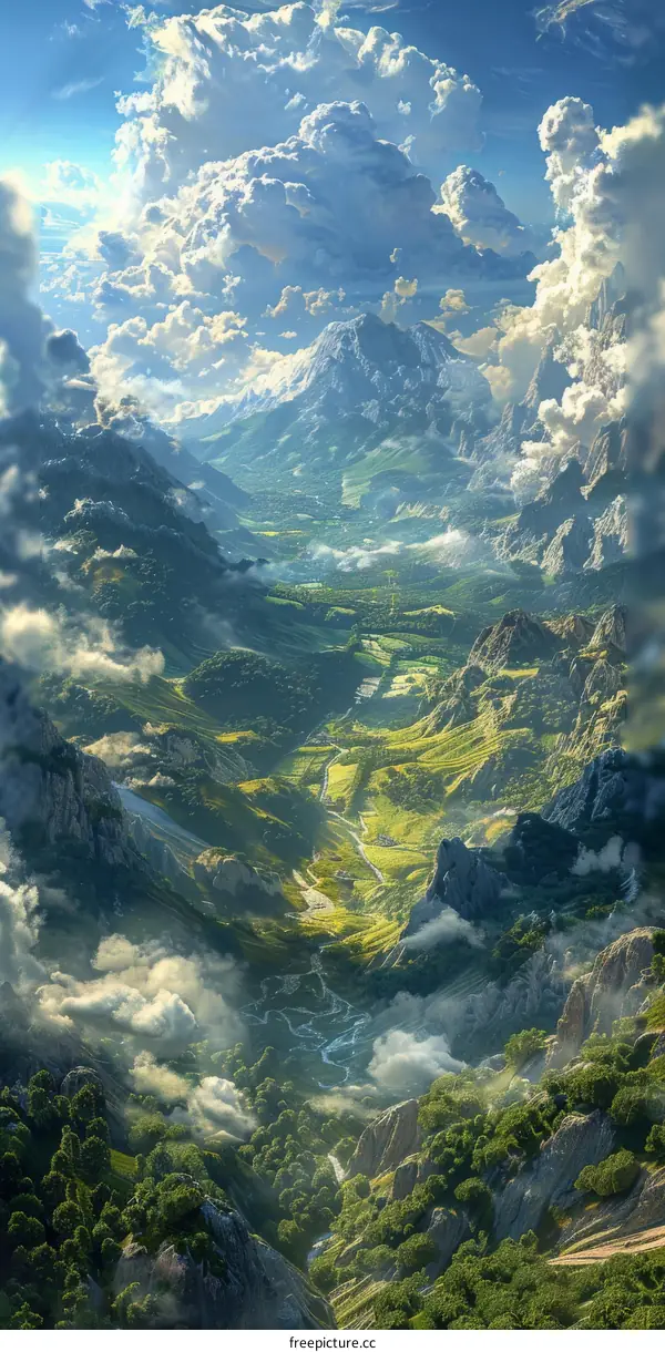Majestic Mountain Valley Landscape Illustration