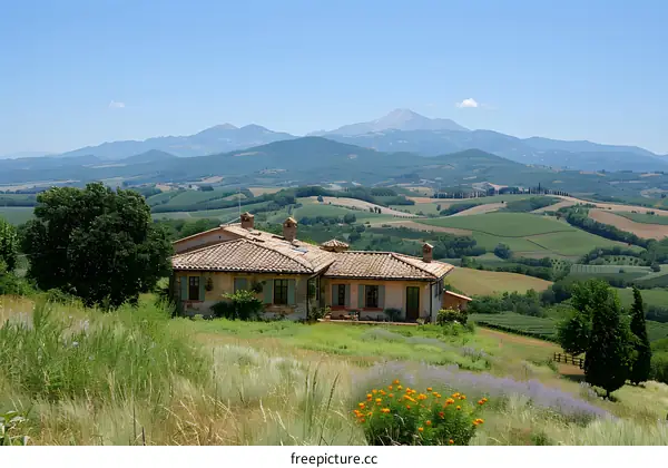 Tuscan Farmhouse with Mountain View