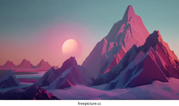 Abstract Mountain Landscape with Sunset