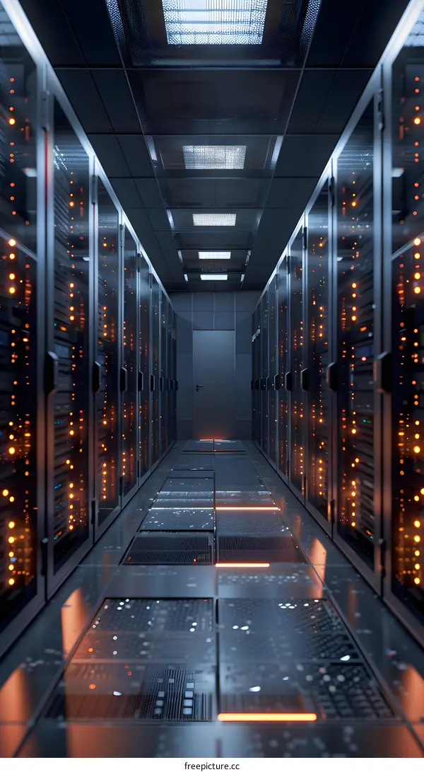 Server room with rows of server racks