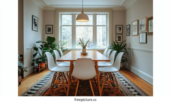 Dining Room Interior Design with Plants and Pictures