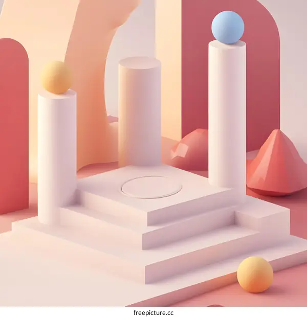 Abstract Minimalist 3D Illustration with Pink and Orange Colors