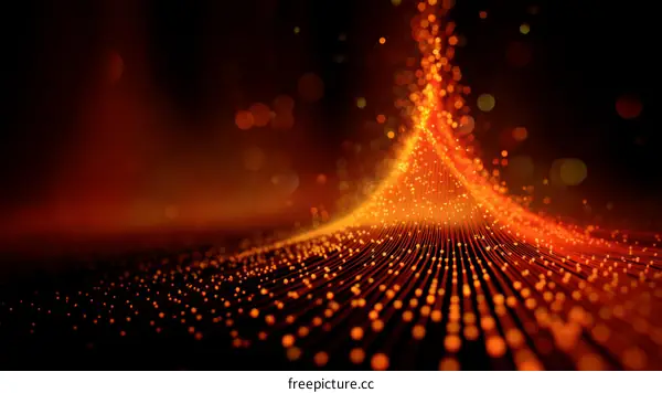 Abstract Digital Wave of Orange Light