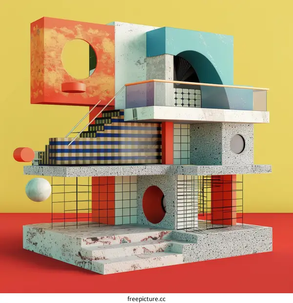 3D rendering of a colorful abstract building