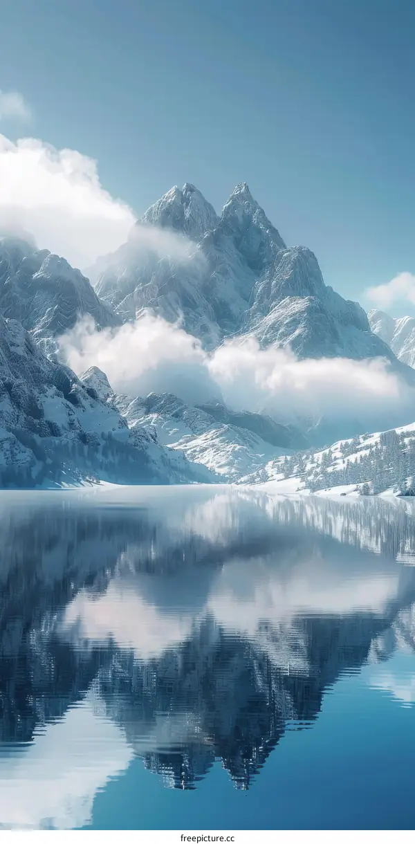 Winter Mountain Lake Scenic Reflection