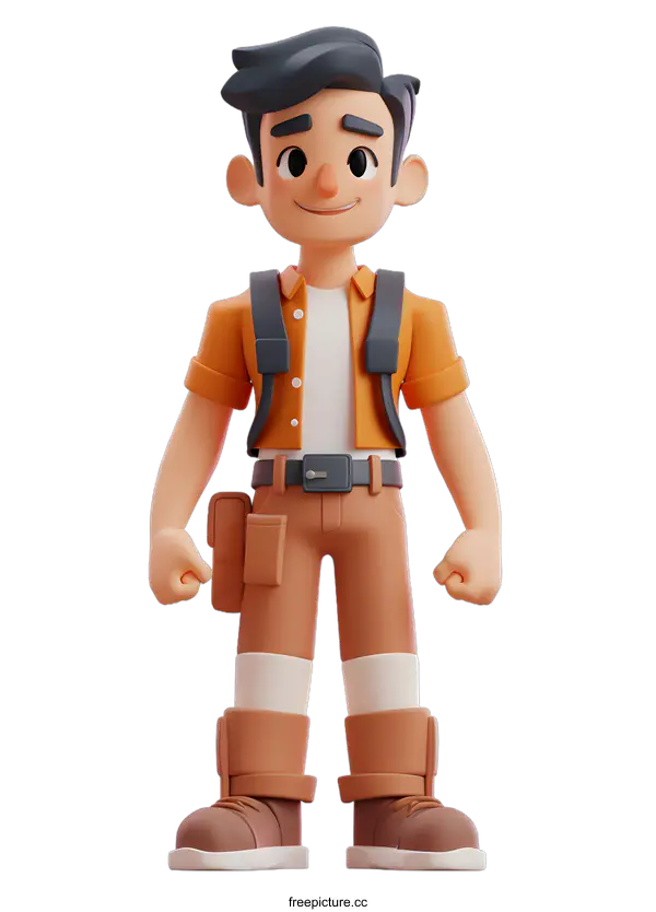 [Transparent Background PNG]Smiling Cartoon Man With Backpack