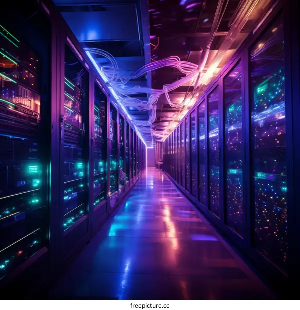 Server room with colorful lights