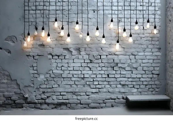 Vintage Industrial Brick Wall with Edison Bulbs