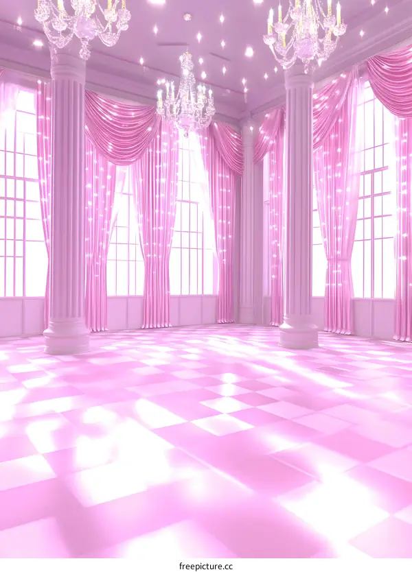 Pink Room with Pink Curtains and Chandeliers