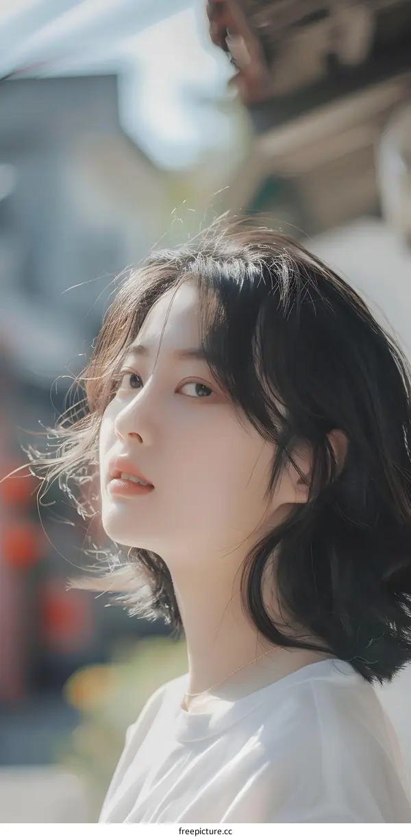 Portrait of a Young Woman with Short Black Hair