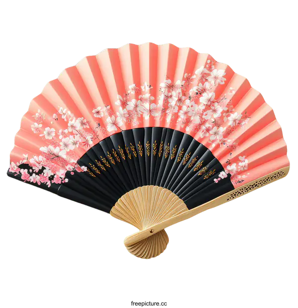 [Transparent Background PNG]Beautiful Japanese Paper Fan with Cherry Blossom Design