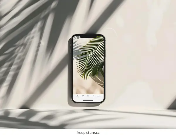 Palm Leaf Shadow on Phone Screen
