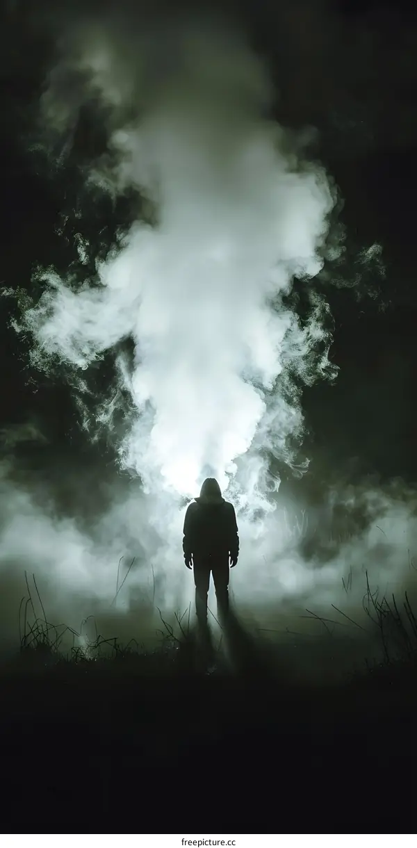 Mysterious Figure Standing in Smoke