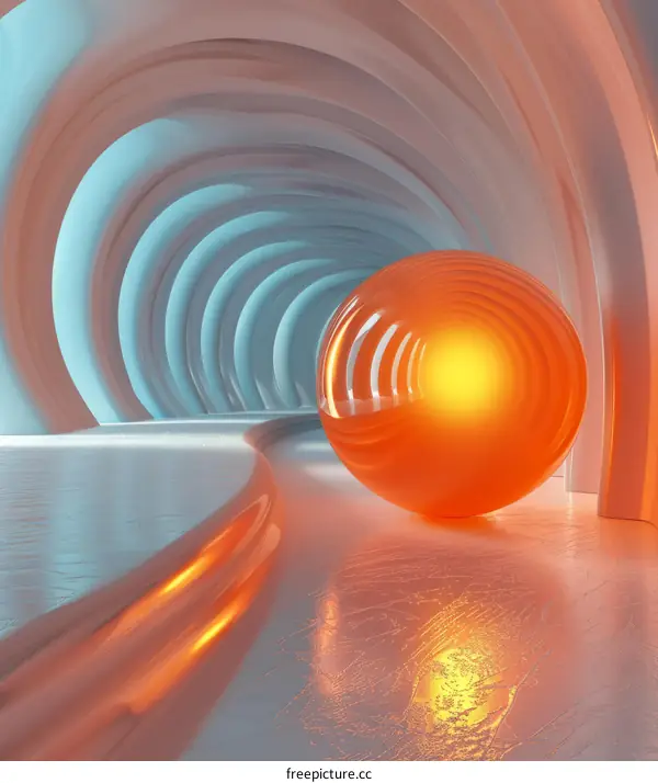 Futuristic tunnel with glowing sphere