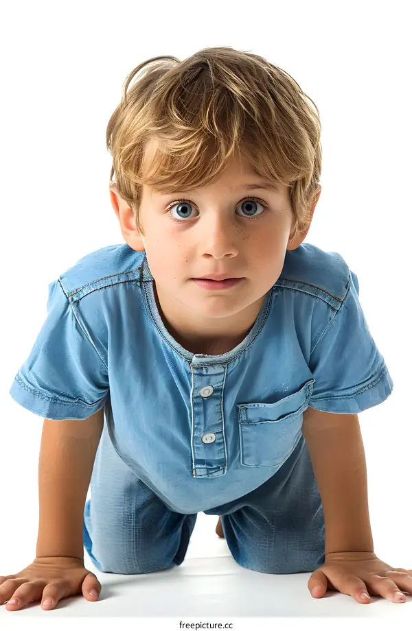 Portrait of a boy with blond hair and blue eyes