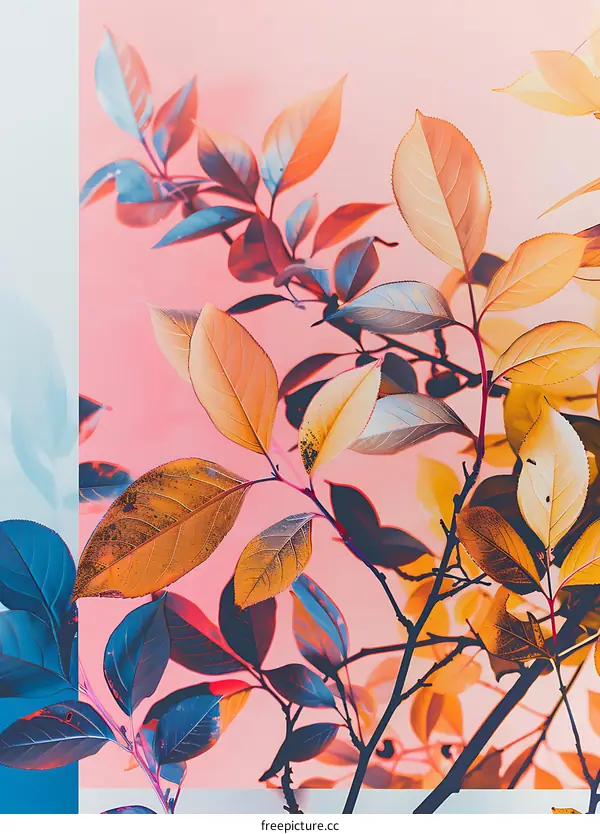 Colorful Autumn Leaves on Pink Background
