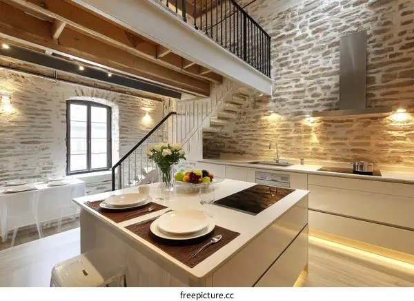 Charming Rustic Kitchen with Exposed Stone Walls