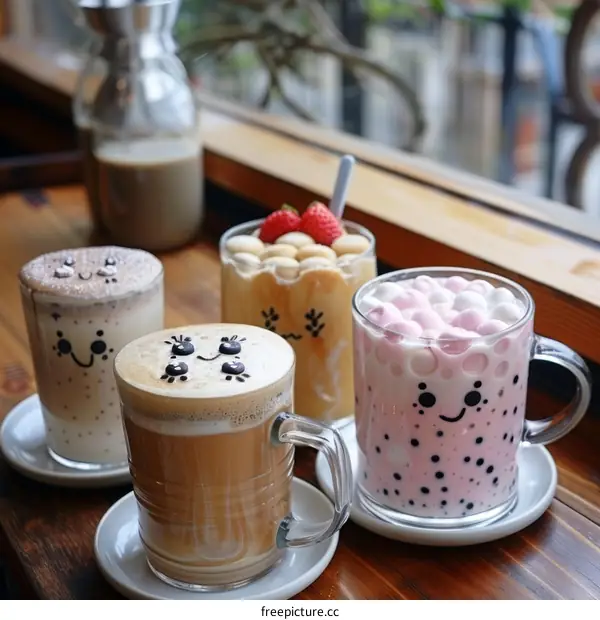 Four drinks on a table