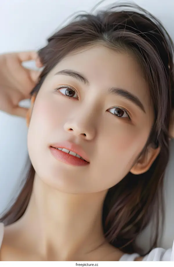 Closeup Portrait of a Young Asian Woman with Smooth Skin