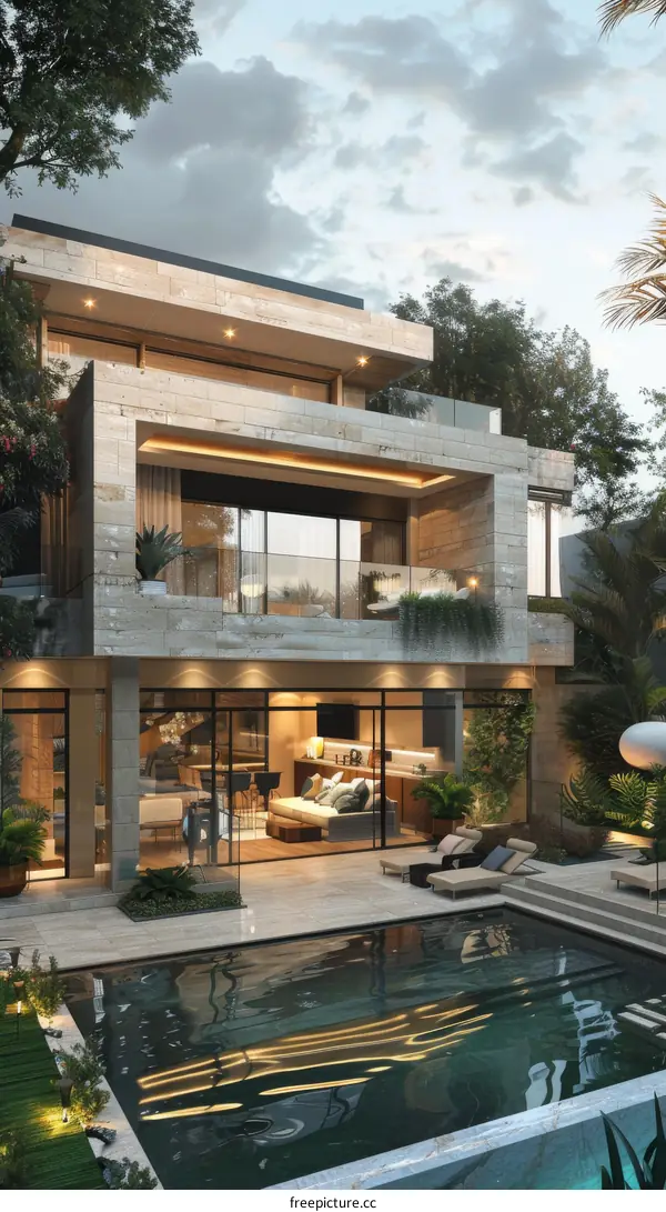 A luxurious house with swimming pool in tropical area