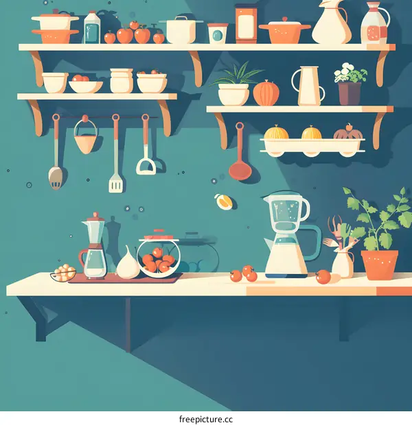 Kitchen Interior Design with Various Kitchen Utensils