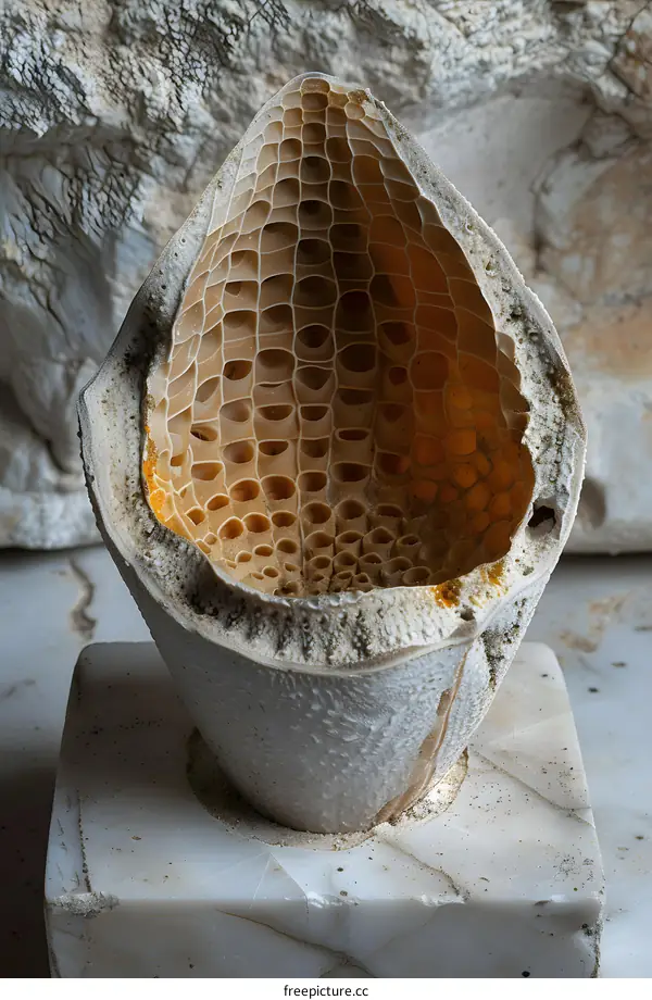 Fossilized Honeycomb Coral on a Marble Pedestal
