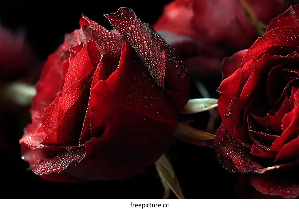 Close up of a Red Rose with Water Drops