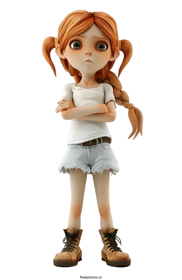 [Transparent Background PNG]3D Cartoon Girl With Red Hair And Freckles