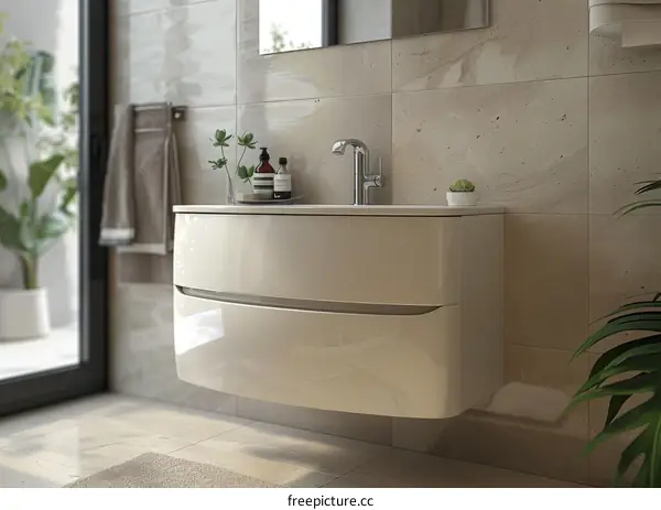 Modern Beige Wall-Mounted Bathroom Vanity Unit