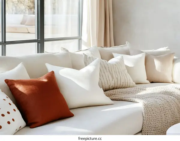 Cozy Modern Sofa with Assorted Pillows and Throws
