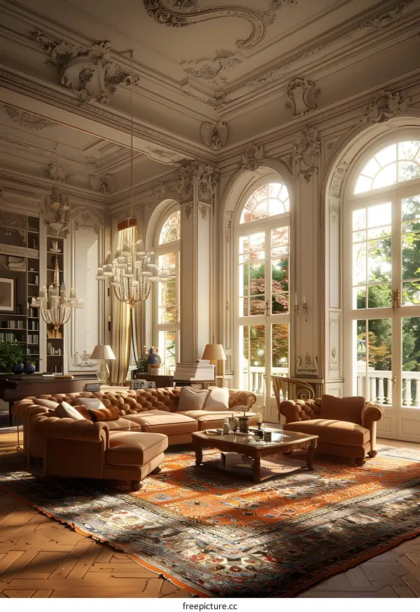 Elegant Living Room with Arched Windows