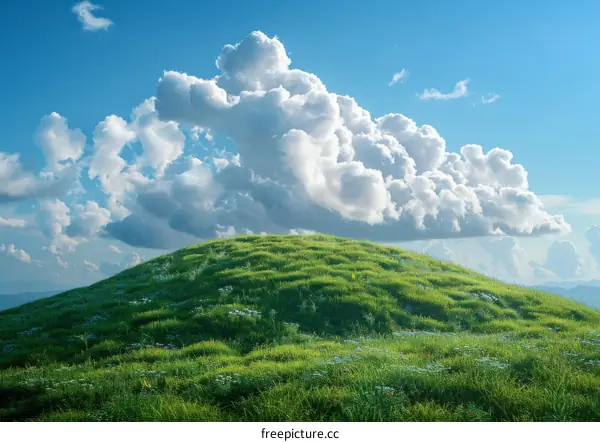 Vast Green Hill Under a Cloudy Sky