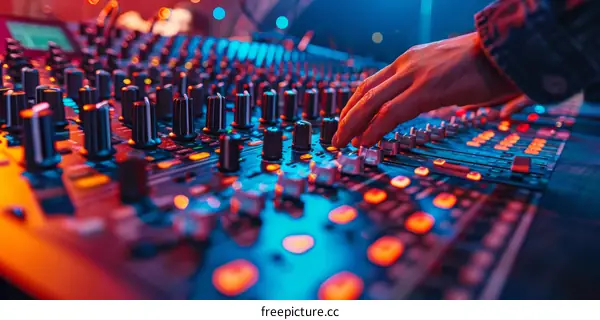 Sound engineer adjusting the sound mixer in a concert