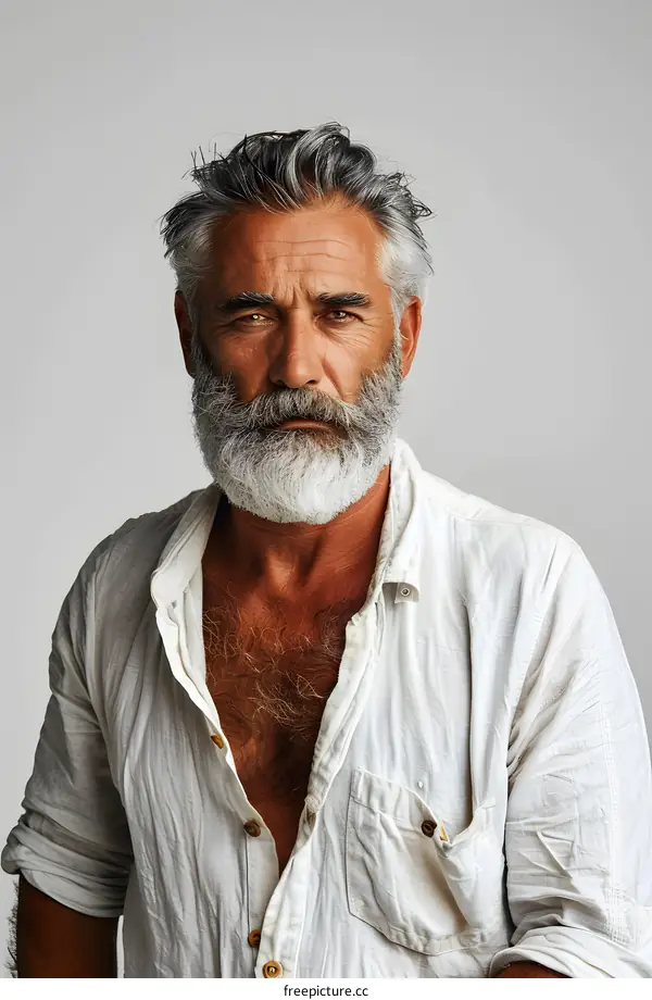 Portrait of a Handsome Mature Man With Gray Hair and Beard