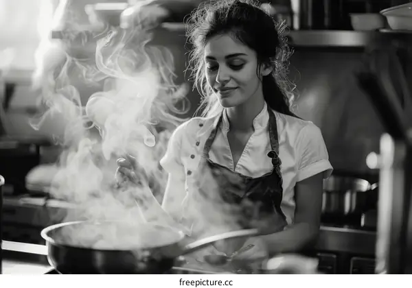 Female Chef Inhaling the Aroma of Food