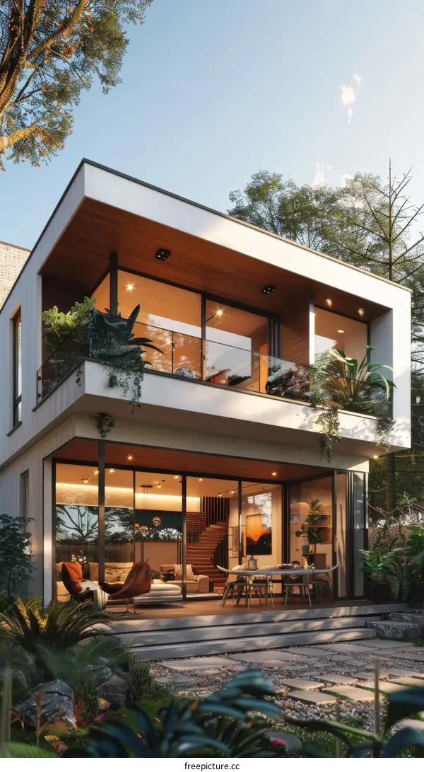 Modern Tropical House Exterior Design Illustration