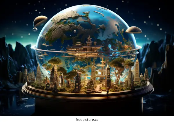 Futuristic city inside a glass dome