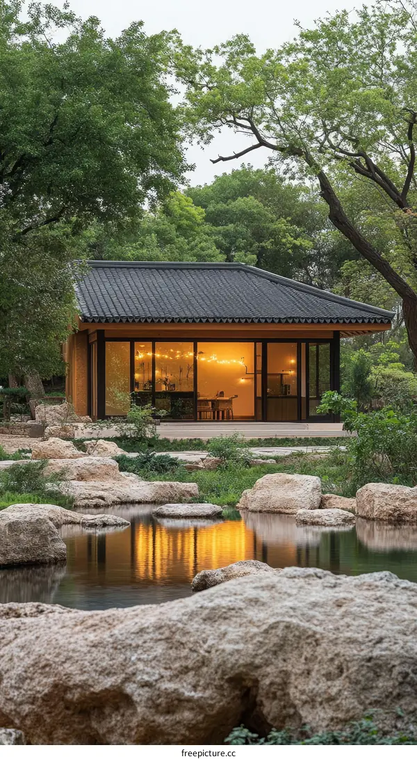 Small Garden Pavilion with Water Feature
