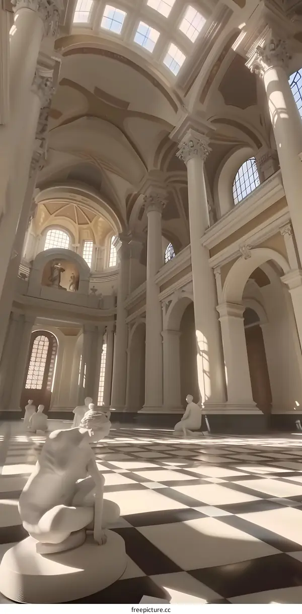 White Marble Statues Inside A Large Church