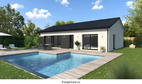 Modern House With Swimming Pool And Patio