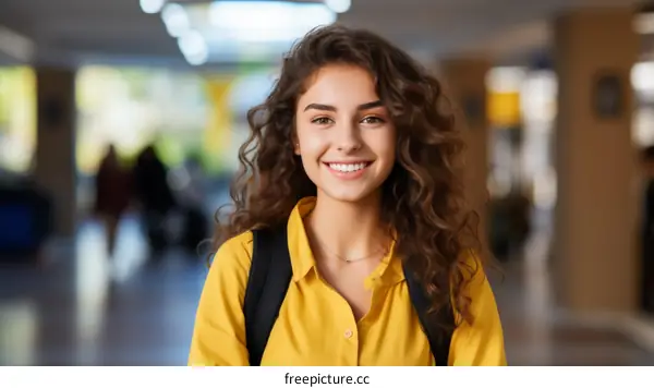 Portrait of a smiling young woman with curly hair